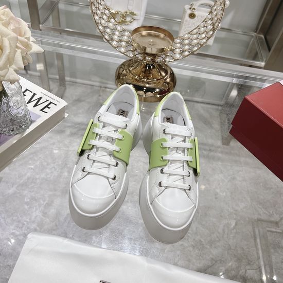 Roger Viver Rhinestone Buckle Thick Sole Casual Leather Sneakers