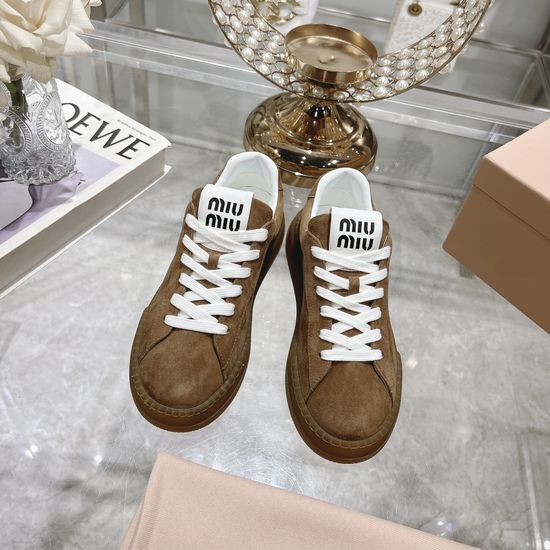 Miu Miu Cowhide Suede Thick Sole Casual Low-top Sneakers