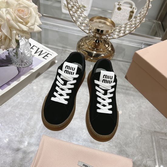 Miu Miu Cowhide Suede Thick Sole Casual Low-top Sneakers