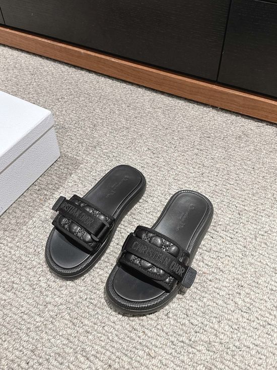 Christian Dior Soft Lambskin Adjustable Velcro Casual Slide Slippers