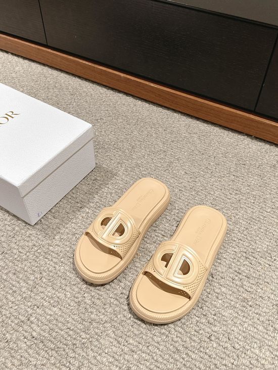 Christian Dior Cutout Design Cowhide Upper Comfortable Slide Slippers
