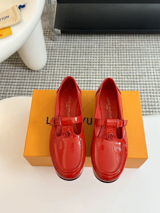 Louis Vuitton Patent Leather Mary Jane Flats With Metal Accent