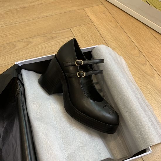 Celine Pointed Toe Block Heel Mary Janes Leather Upper Comfortable