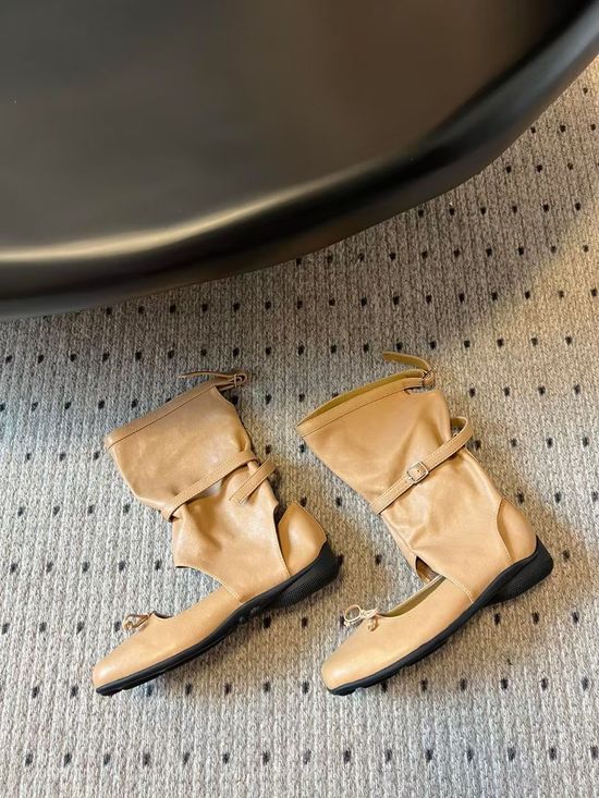 OPEN YY Soft Cracked Leather Ballet Ankle Boots
