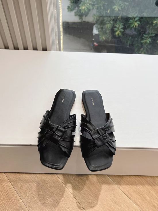 The Row Soft Sheepskin Flat Slides Comfortable Casual Slip On Sandals