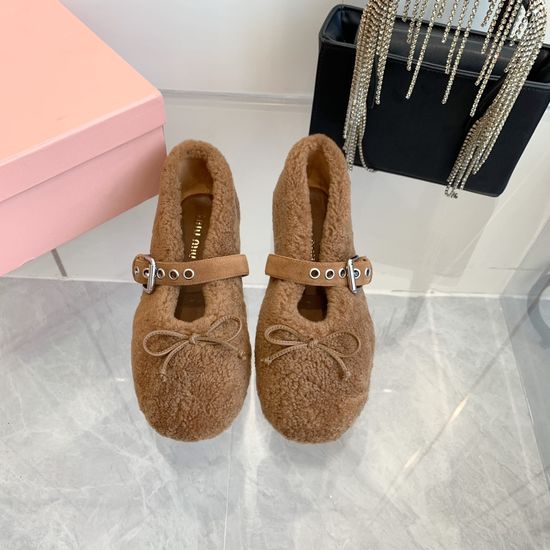 Miu Miu Plush Loafers Comfortable Upper Soft Sole Casual Shoes
