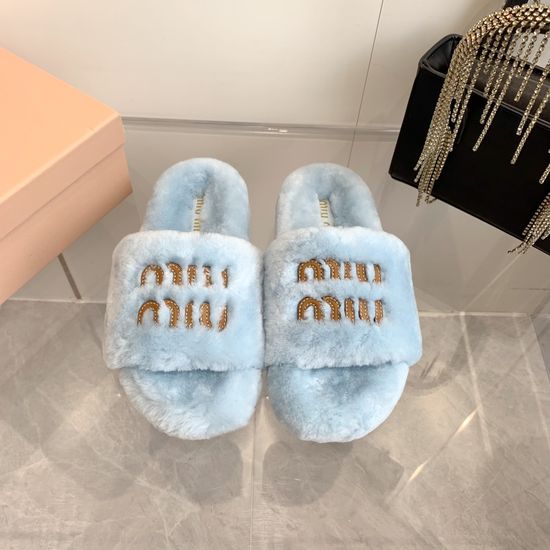 Miu Miu Embroidered Wool Upper Soft Non-slip House Slippers