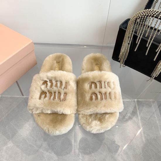 Miu Miu Embroidered Wool Upper Soft Non-slip House Slippers