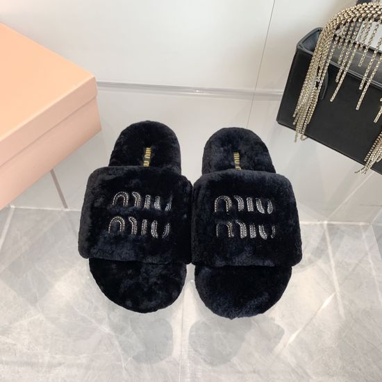 Miu Miu Embroidered Wool Upper Soft Non-slip House Slippers