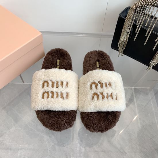 Miu Miu Embroidered Wool Upper Soft Non-slip House Slippers