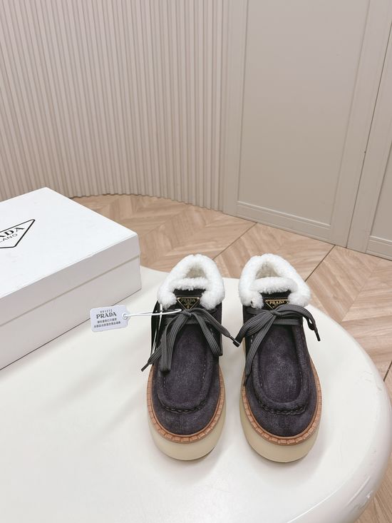 Prada Tri-Logo Plush Boots Thick Sole Warm Lined Footwear