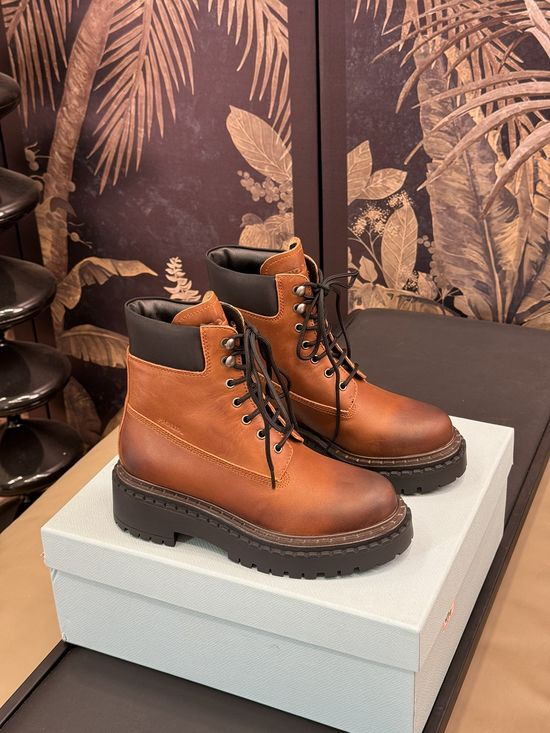 Prada Premium Leather Motorcycle Boots Durable Anti-slip Fashion Shoes