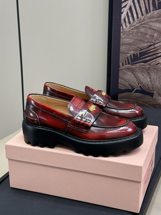 Miu Miu Cowhide Thick Sole Height Increasing Comfortable Loafers