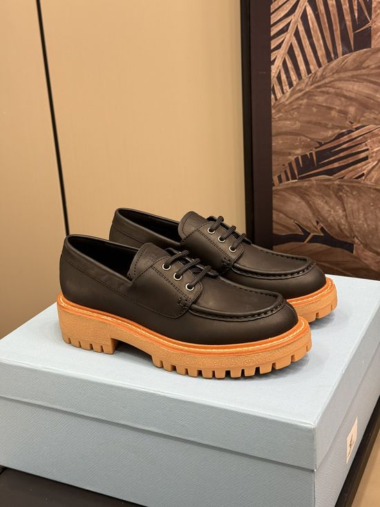 Prada Cowhide Comfortable Triangle Logo Loafers