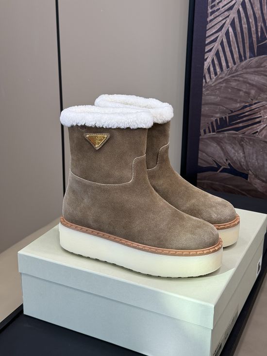 Prada Shearling Lined Cow Suede Non-slip Short Boots