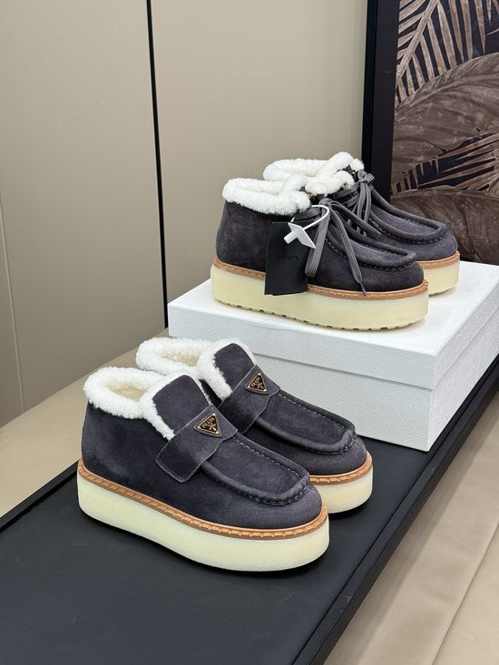 Prada Shearling Lined Cow Suede Non-slip Short Boots