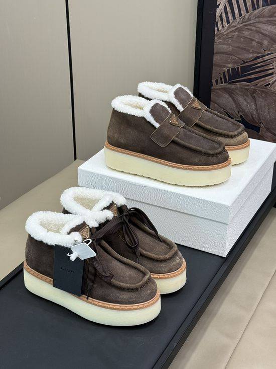 Prada Shearling Lined Cow Suede Non-slip Short Boots