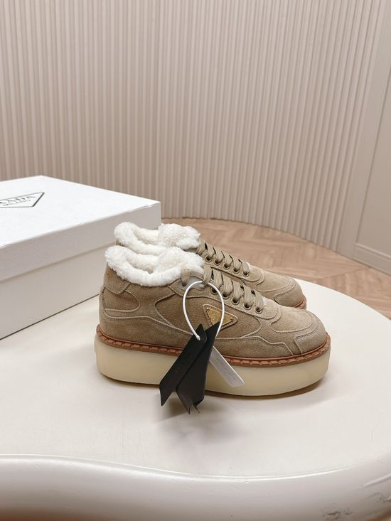 Prada Brushed Fleece Lined Platform Winter Boots