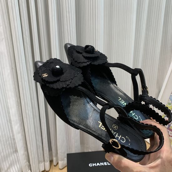 Chanel Decorative Hollow Out Chunky Heel Sandals