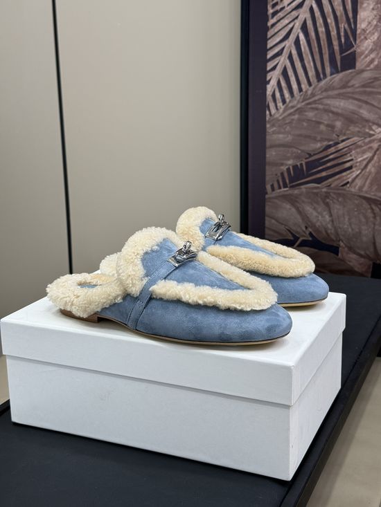 Hermes Premium Fur Lined Slip On Half Mules Slippers
