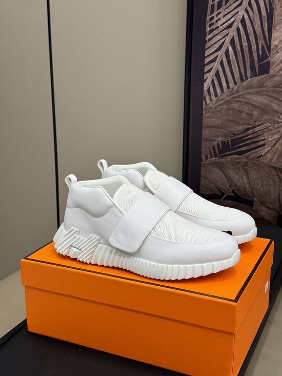 Hermes Classic High Top Leather Mesh Comfort Sneakers