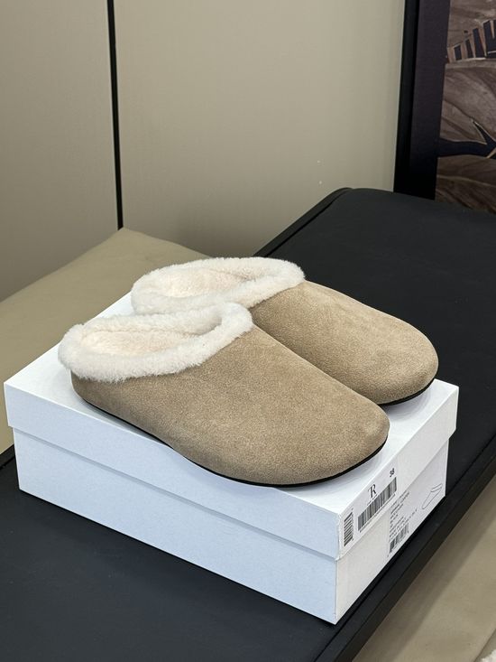 The Row Warm Shearling Lined Suede Slip On Slippers