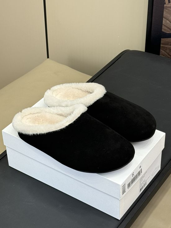 The Row Warm Shearling Lined Suede Slip On Slippers