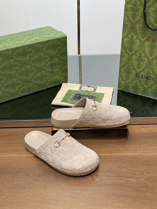 Gucci Embossed Suede Leather Lined Horsebit Platform Clogs