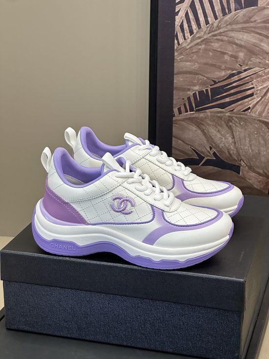 Chanel Embroidered Logo Cowhide Casual Sports Sneakers