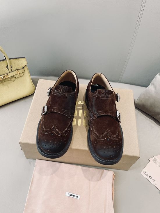 Miu Miu Vintage Carved Suede Monk Shoes Comfortable Sole