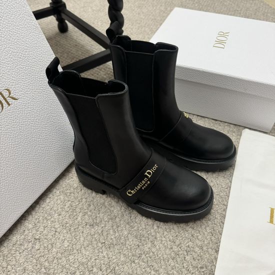 Christian Dior Cowhide Short Boots With Decorative Hardware Zipper