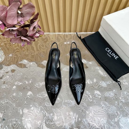 Celine Pointed Toe Kitten Heel Elegant Leather Pumps