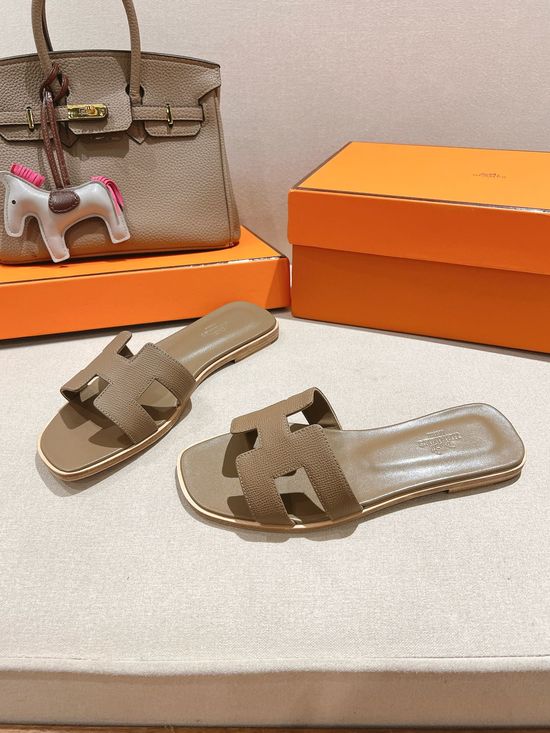 Hermes Calfskin Casual Slides Soft Comfortable Daily Wear Footwear