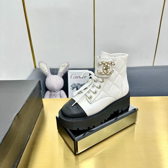 Chanel Pointed Toe Leather Ankle Boots Decorative Buckle Comfortable