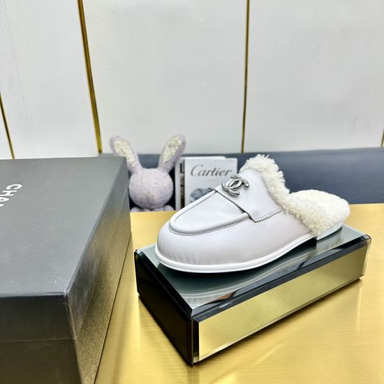 Chanel Sheepskin Lined Platform Slip On Mule Sandals