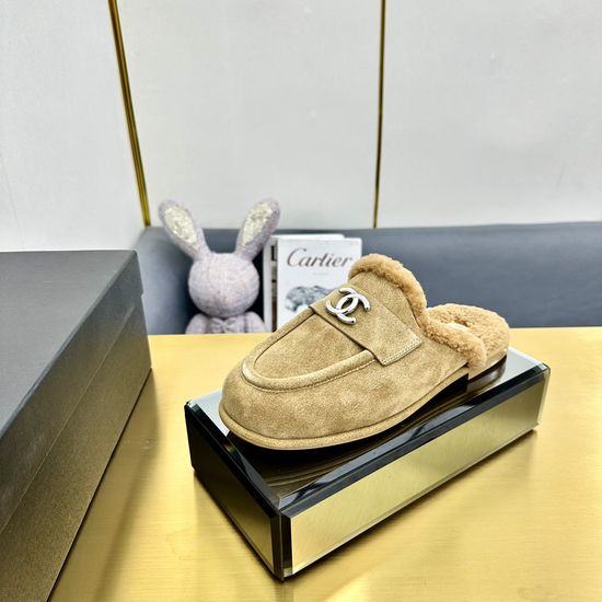 Chanel Sheepskin Lined Platform Slip On Mule Sandals