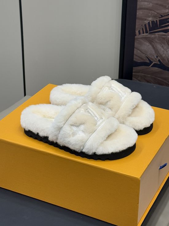 Louis Vuitton Shearling Lined Warm Plush Cozy Winter Slippers