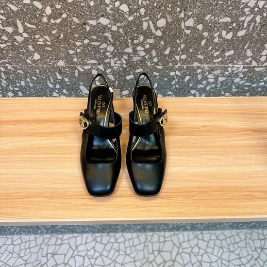 Valentino Block Heel Mary Jane Shoes Gold Buckle Elegant Footwear