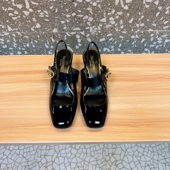 Valentino Block Heel Mary Jane Shoes Gold Buckle Elegant Footwear