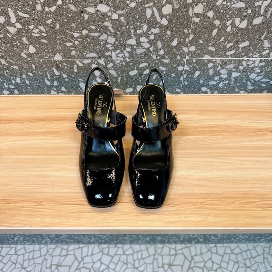 Valentino Block Heel Mary Jane Shoes Gold Buckle Elegant Footwear