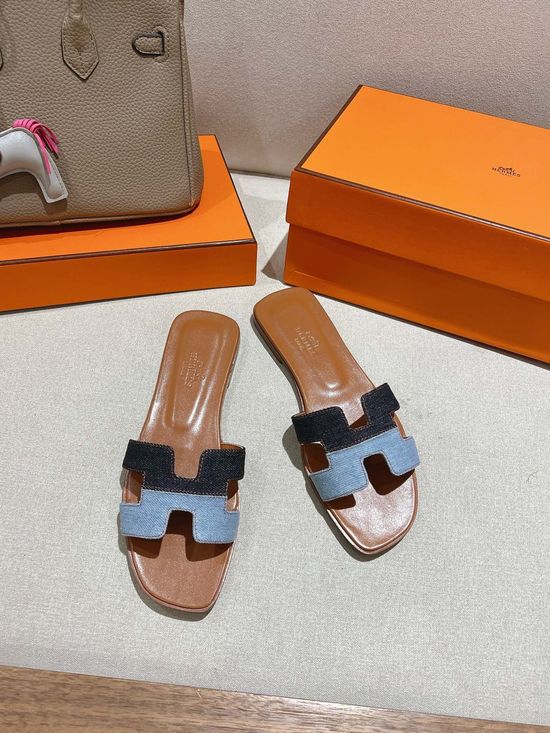 Hermes New Color Cowhide Slide Sandals With Silk Scarf Packaging