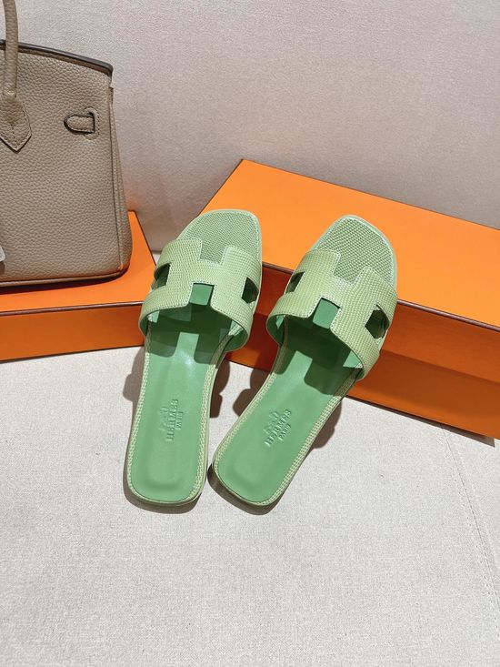 Hermes Lizard Print Cowhide Slide Sandals With Matching Silk Scarves