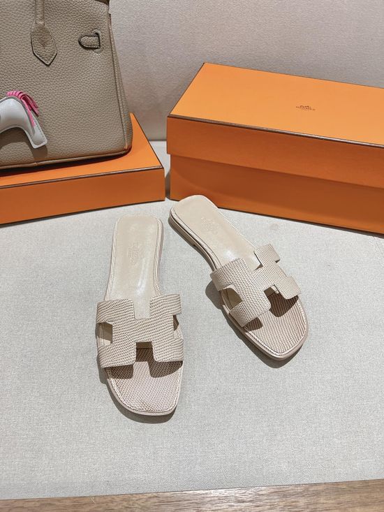 Hermes Lizard Print Cowhide Slide Sandals With Matching Silk Scarves