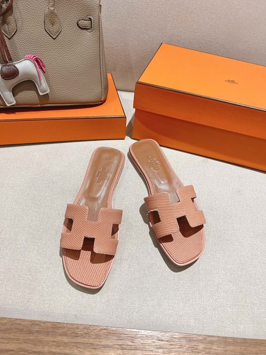 Hermes Lizard Print Cowhide Slide Sandals With Matching Silk Scarves