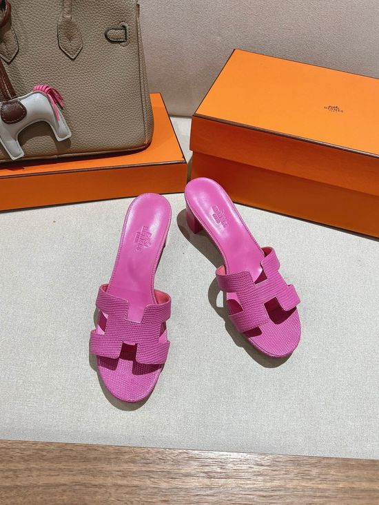 Hermes Lizard Pattern Cowhide Slide Sandals With Silk Scarf