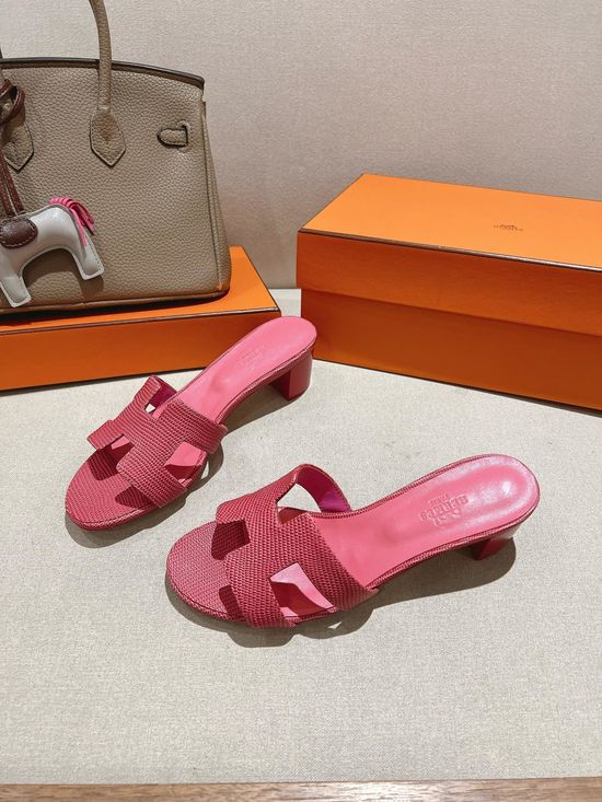 Hermes Lizard Pattern Cowhide Slide Sandals With Silk Scarf