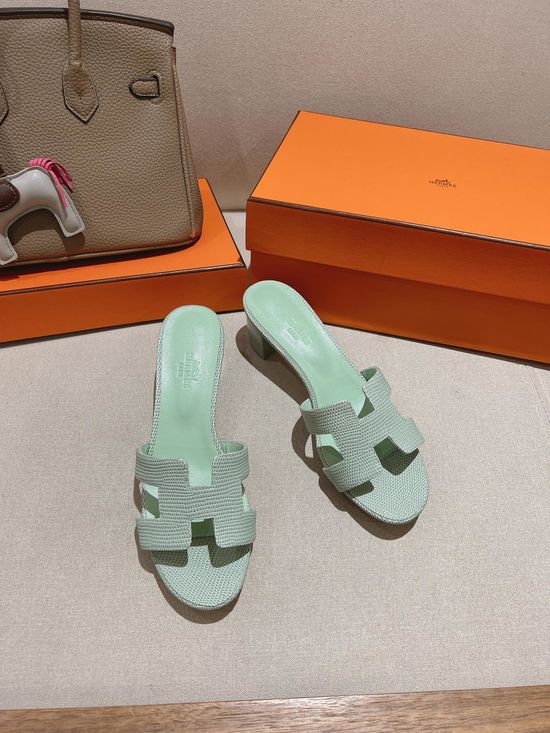 Hermes Lizard Pattern Cowhide Slide Sandals With Silk Scarf
