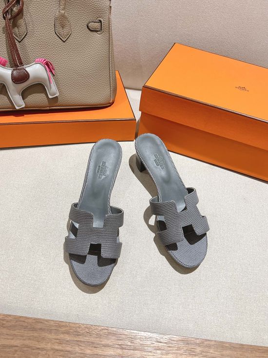 Hermes Lizard Pattern Cowhide Slide Sandals With Silk Scarf