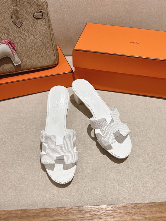 Hermes Lizard Pattern Cowhide Slide Sandals With Silk Scarf