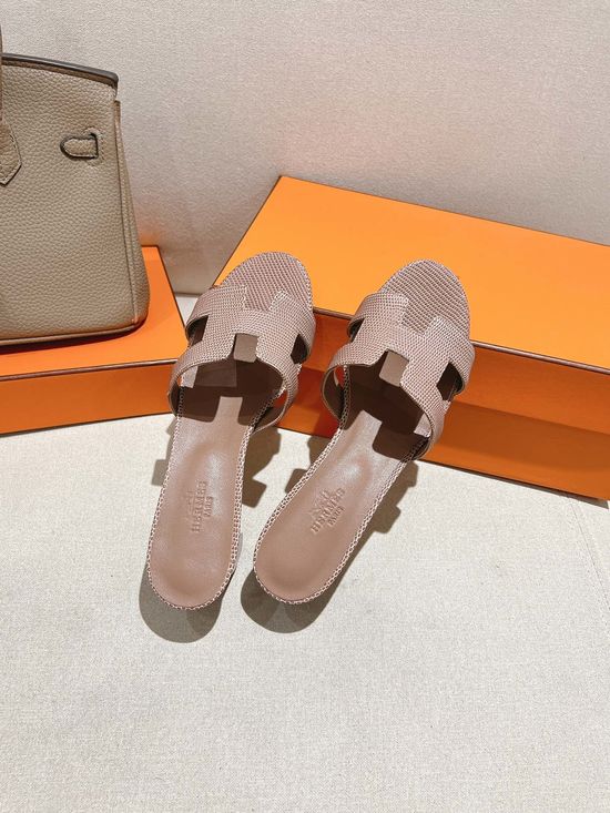 Hermes Lizard Pattern Cowhide Slide Sandals With Silk Scarf